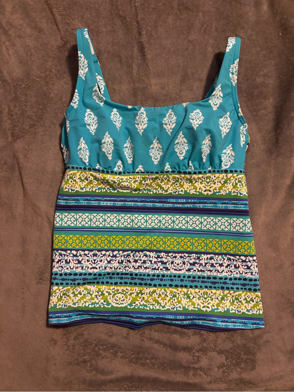 Lands' End Teal and Green Patterned Tank Top